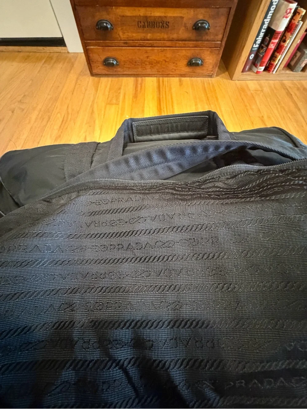 Prada Black Nylon Duffel Bag with Logo Plaque